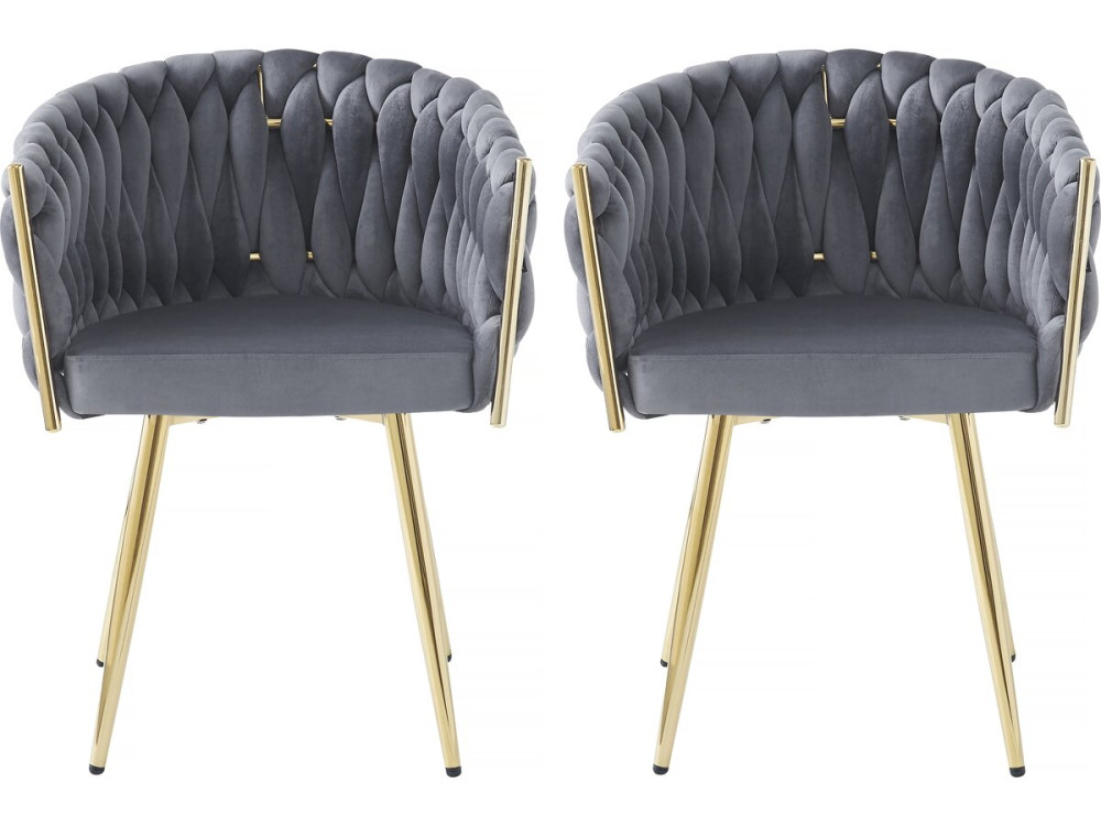 Lot de 2 chaises en velours tressées de salle à manger "Séléna" - Gris