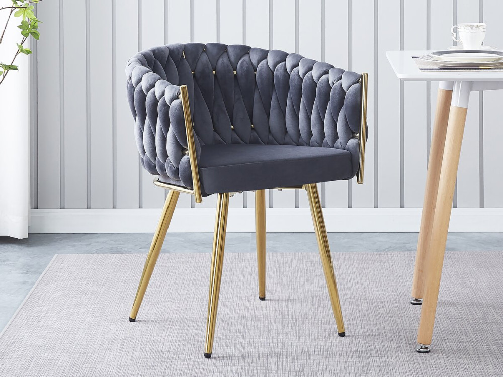 Lot de 2 chaises en velours tressées de salle à manger "Séléna" - Gris