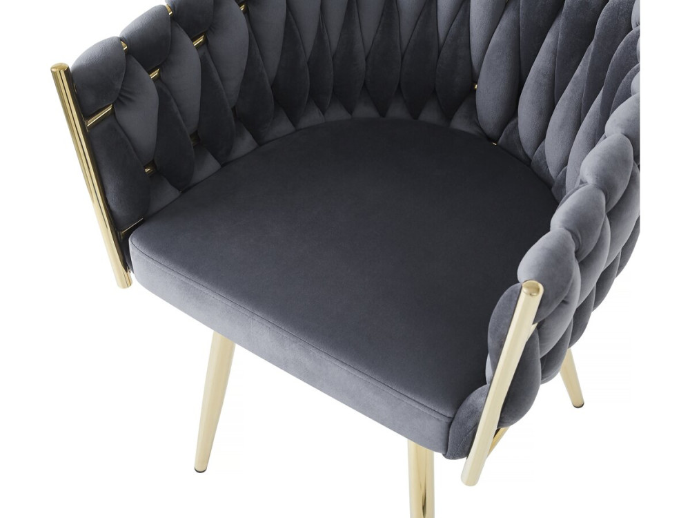 Lot de 2 chaises en velours tressées de salle à manger "Séléna" - Gris