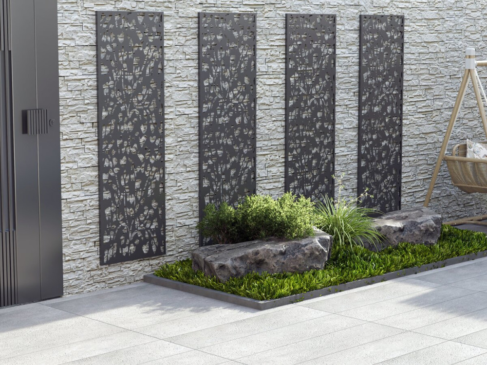 Clôture décorative en métal "Flower" 50 x 150 cm - Anthracite