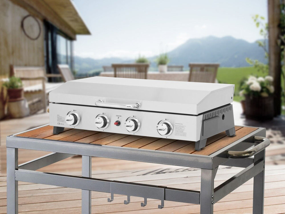 Plancha gaz 4 bruleurs avec couvercle "Fasto" - 10 kw - Gris