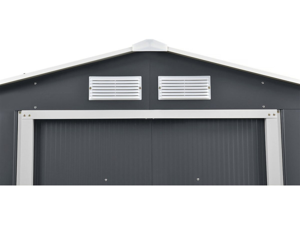 Abri de jardin métal - "Vegas"- 15 m² avec gouttière et récupérateur d'eau - Gris