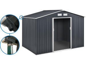 Abri de jardin métal - "Vegas" - 8,83 m² avec gouttière - Gris