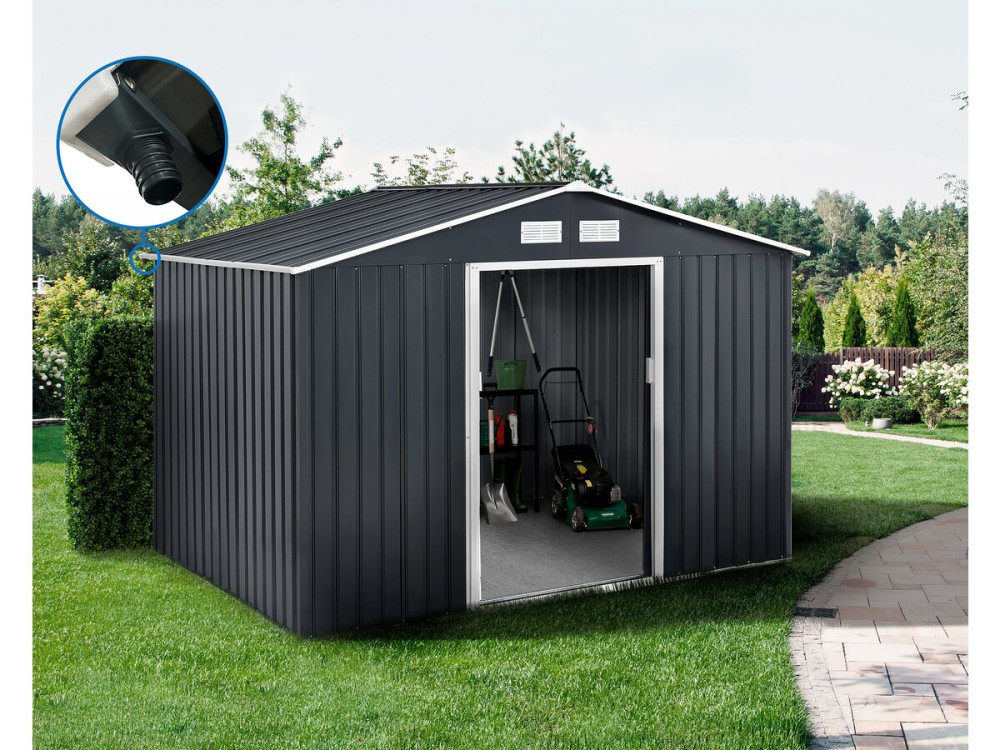 Abri de jardin métal - "Vegas" - 8,83 m² avec gouttière - Gris