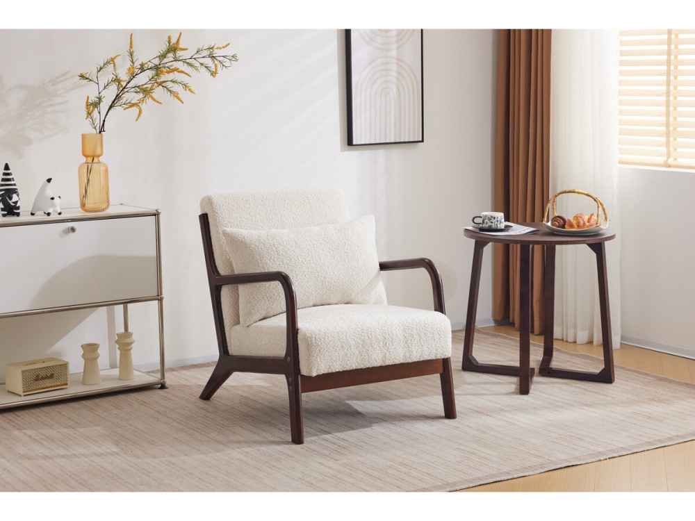 Fauteuil bouclette style scandinave en bois "Clinton"  - Blanc