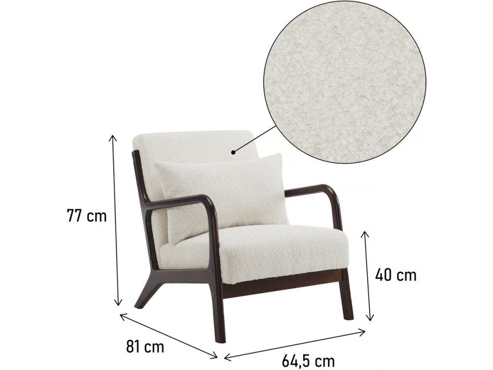 Fauteuil bouclette style scandinave en bois "Clinton"  - Blanc