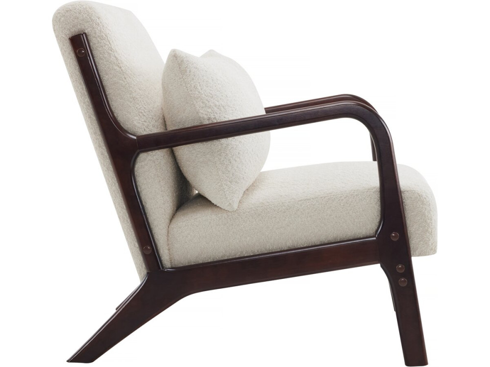 Fauteuil bouclette style scandinave en bois "Clinton"  - Blanc