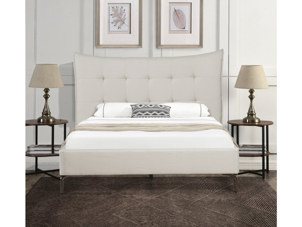 Lit double en tissu capitonné " Aspen" 140 x 190 cm - Beige