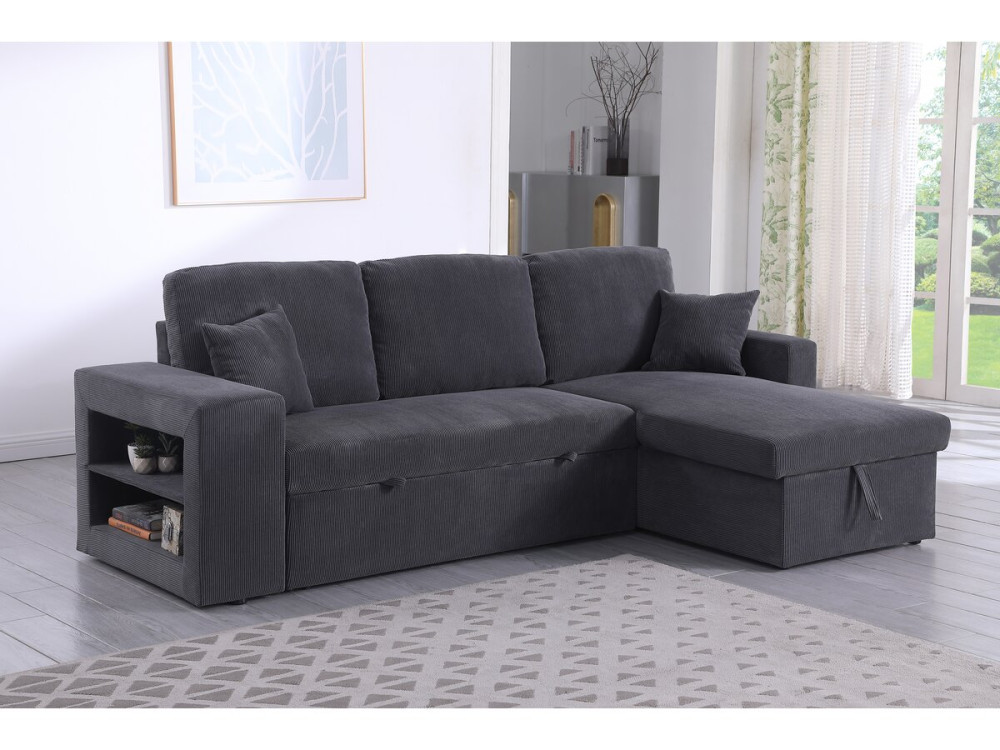 Canapé d'angle en velours côtelé convertible/réversible "Axel" - 3 places - Gris