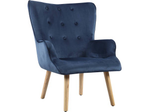 Fauteuil style scandinave velours "Odense" - 73 x 81 x 92.5 cm - 1 place - Bleu