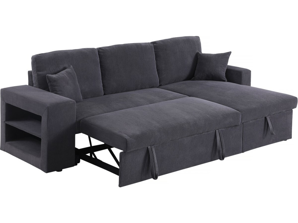 Canapé d'angle en velours côtelé convertible/réversible "Axel" - 3 places - Gris