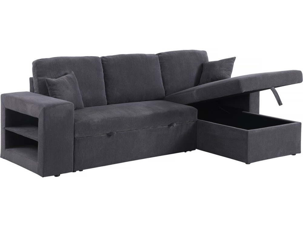 Canapé d'angle en velours côtelé convertible/réversible "Axel" - 3 places - Gris