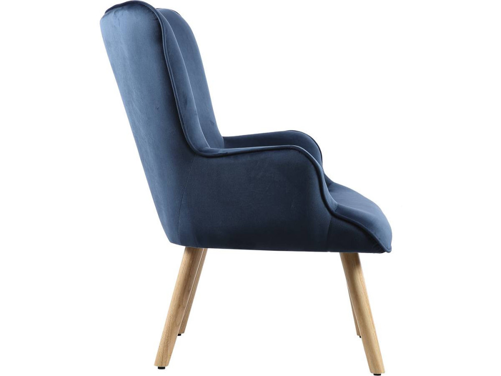 Fauteuil style scandinave velours "Odense" - 73 x 81 x 92.5 cm - 1 place - Bleu
