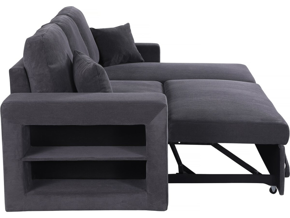 Canapé d'angle en velours côtelé convertible/réversible "Axel" - 3 places - Gris