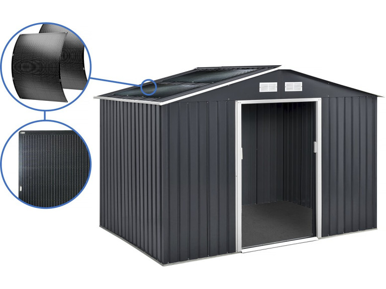 Abri de jardin métal - "Vegas" - 7.06 m² avec panneaux solaires - Gris