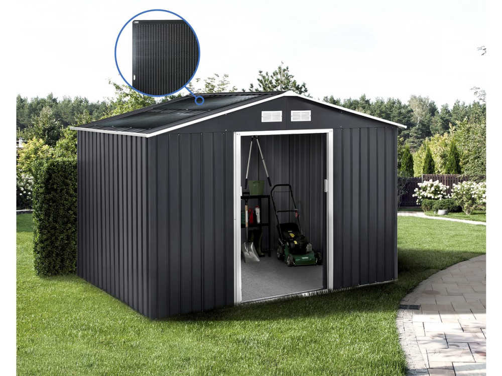 Abri de jardin métal - "Vegas" - 7.06 m² avec panneaux solaires - Gris