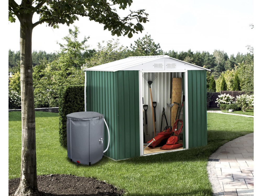 Abri de jardin métal - "Rosas " - 2.71 m² avec récupérateur d'eau - Vert