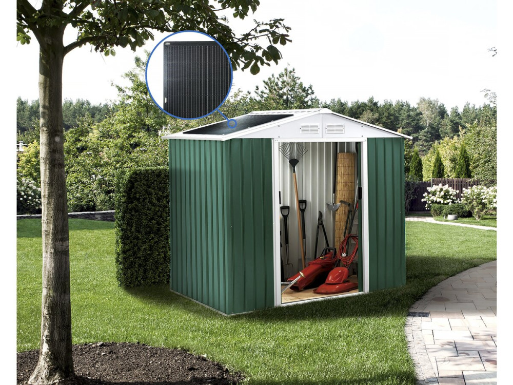 Abri de jardin métal - "Rosas " - 2.71 m² avec panneaux solaires - Vert