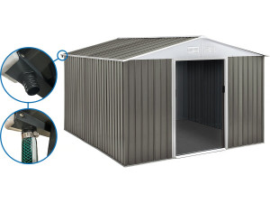 Abri jardin métal "Dallas" -  15,16 m² avec gouttière - Taupe