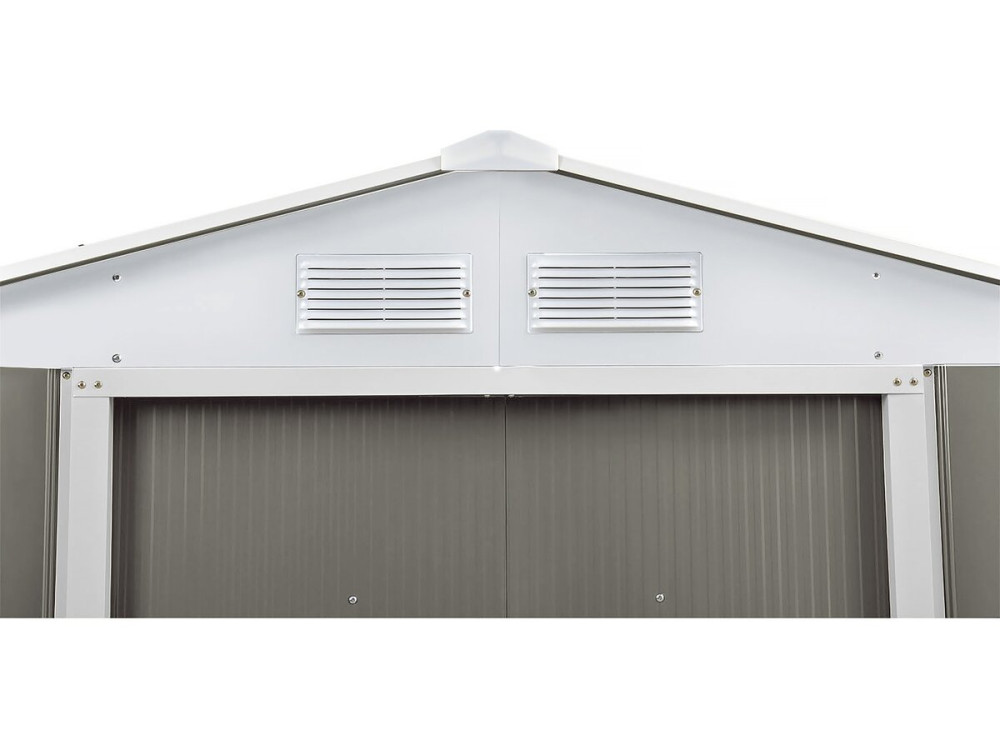 Abri jardin métal "Dallas" - 15,16 m² avec gouttière et récupérateur d'eau - Taupe