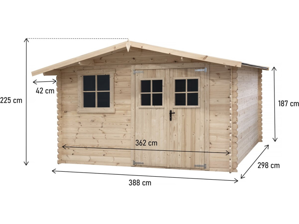 Abri de jardin en bois 14m² "Oz" - 388 x 298 x 225 cm - 28 mm