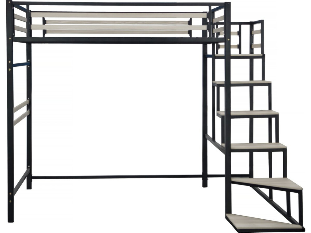 Lit mezzanine en métal avec escalier "LENA" - 140 x 190 cm - Noir