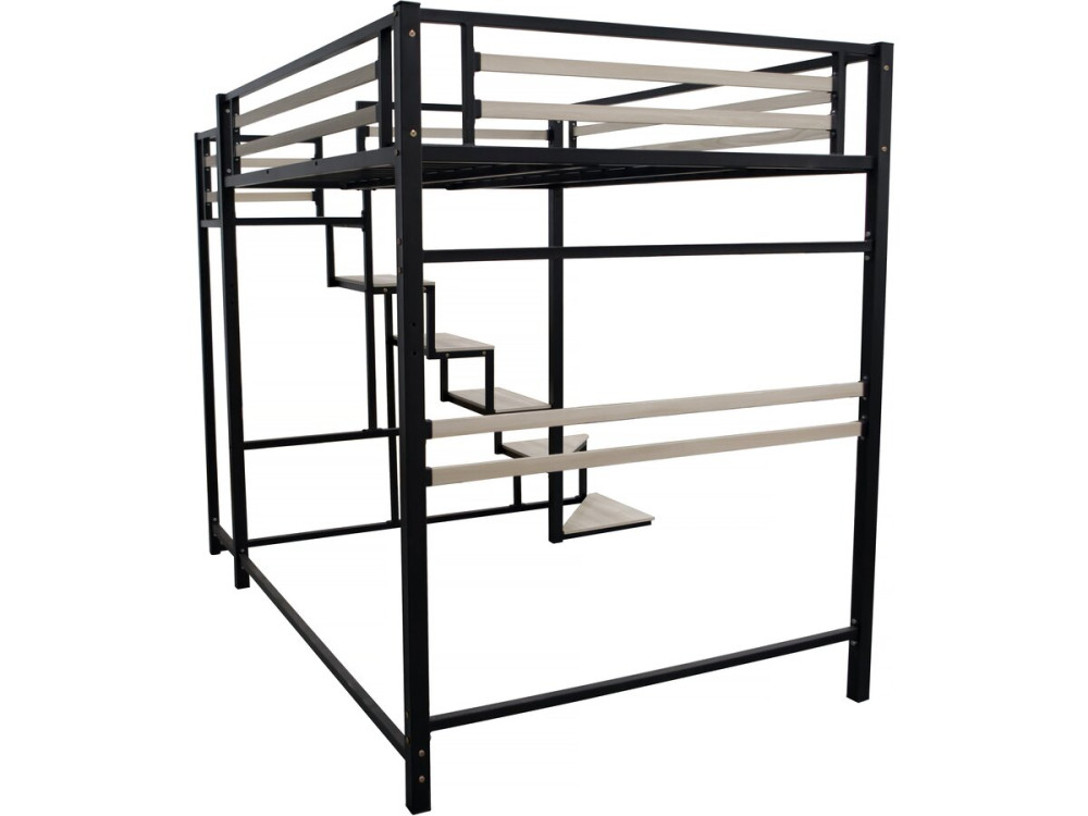 Lit mezzanine en métal avec escalier "LENA" - 140 x 190 cm - Noir