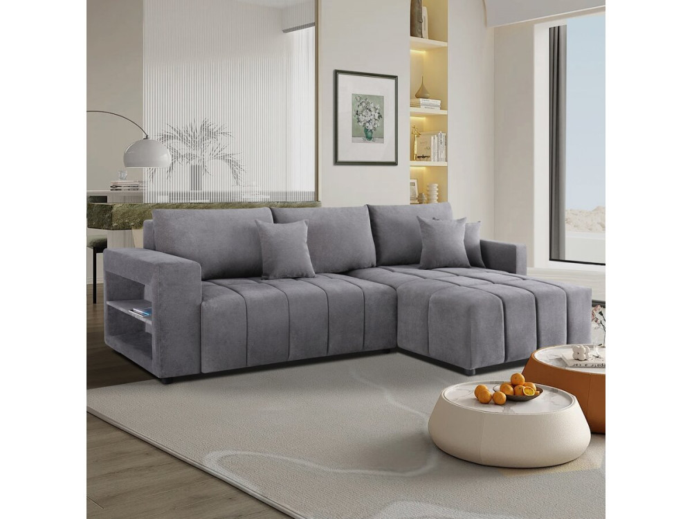 Canapé d'angle convertible tissu chenille 3 places - "Trocadero" - Gris