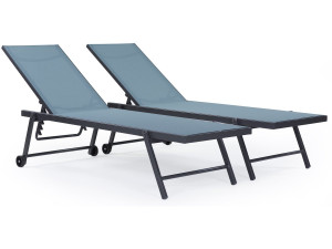 Lot de 2 bains de soleil textilène aluminium "Jolia" - Gris foncé / Bleu