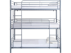 Lit superposé en métal triple "HAVIN" - 90 x 190 cm - Gris