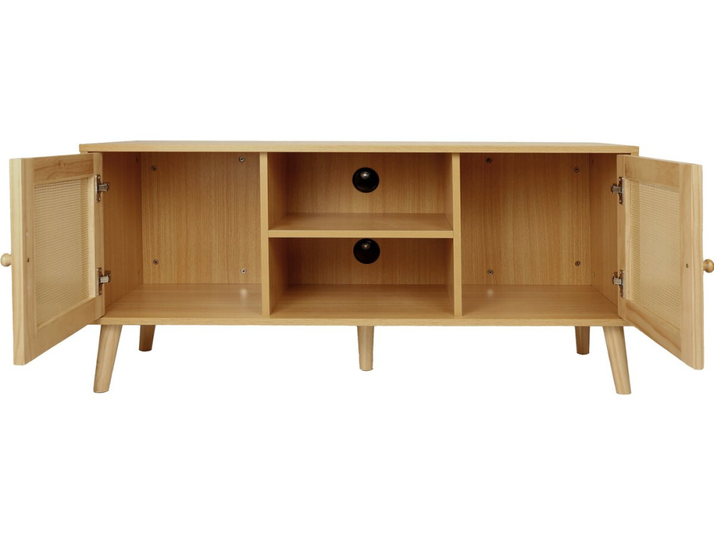 Meuble TV scandinave en cannage "Iguane" - 120 x 30 x 56.5 cm - Marron