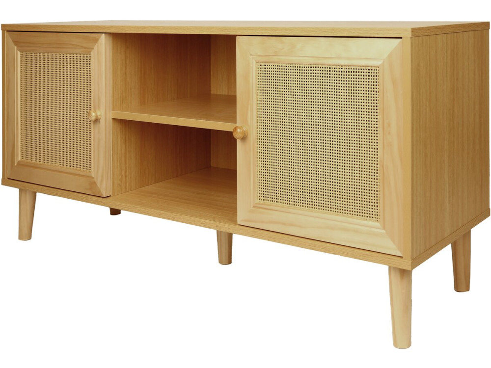 Meuble TV scandinave en cannage "Iguane" - 120 x 30 x 56.5 cm - Marron