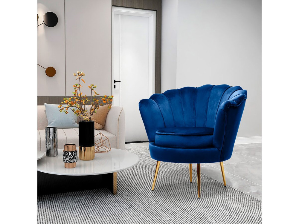 Fauteuil velours "Floria" - 70 x 73 x 76 cm - Bleu