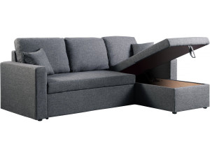 Canapé d'angle convertible/ réversible avec coffre "Alain II" - 3 places - Gris foncé