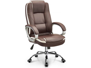 Fauteuil de bureau en simili avec repose pieds "Maissa" - Marron