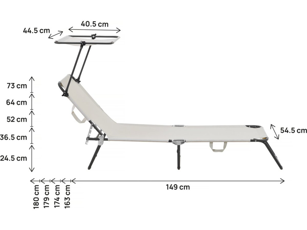 Lot de 2 bain de soleil pliable "Lazy" - Avec pare soleil - Beige