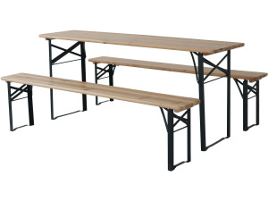 Table de jardin brasserie pliante avec 2 bancs " Lisbonne " - 176 x 46 x 75 cm -  Marron
