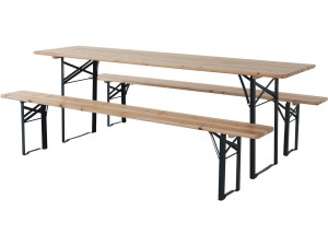 Table de jardin brasserie pliante avec 2 bancs " Lisbonne " - 218 x 59,5 x 75 cm -  Marron