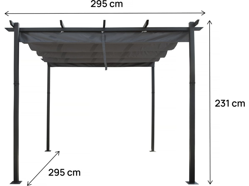 Pergola en aluminium avec toit rétractable - 3 x 3 m - Gris