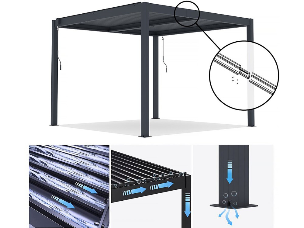Pergola bioclimatique en aluminium "Windsor" - 3 x 3 m - Anthracite