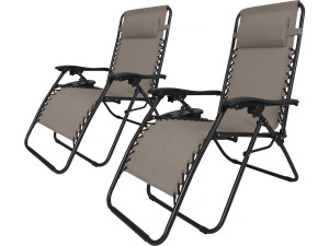 Lot de 2 Fauteuils de jardin inclinable zéro gravité "Sintra" - Taupe