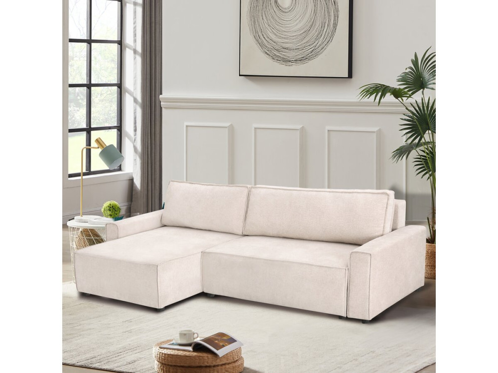 Canapé d'angle convertible en tissu texturé "Montaigne" - 4 places - Beige