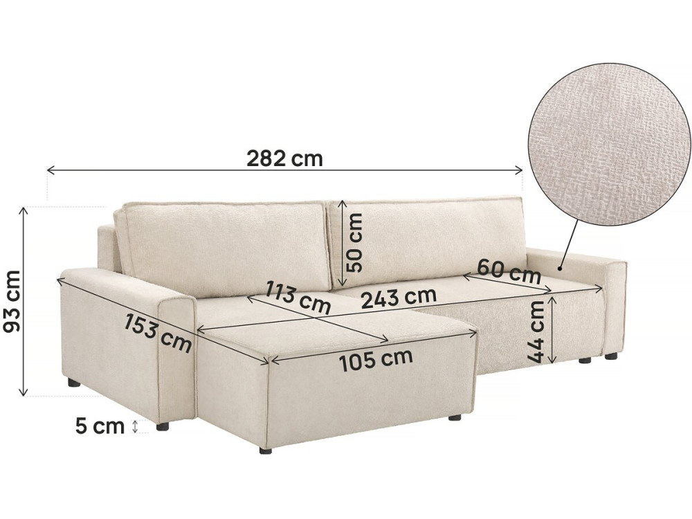 Canapé d'angle convertible en tissu texturé "Montaigne" - 4 places - Beige