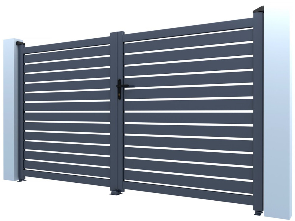 Portail aluminium semi ajouré "Julien" - 300 x 140 cm - Gris