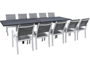 Salon de jardin repas extensible "Lagos" - 200/320 x 105 x 76 cm - 10 chaises - Gris foncé