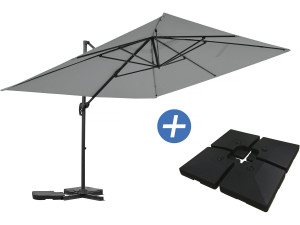 Parasol jardin déporté en aluminium "Sky 4" - 3 x 4 m - Gris - Dalles à lester incluses
