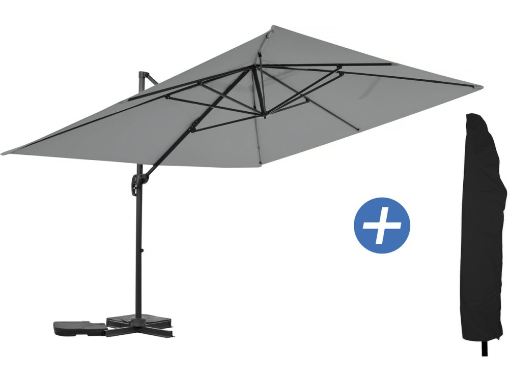 Parasol jardin déporté en aluminium "Sky 4" - 3 x 4 m - Gris - Avec Housse