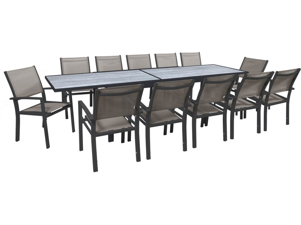 Salon de jardin repas extensible "Lagos" - 200/320 cm - Taupe - 12 places