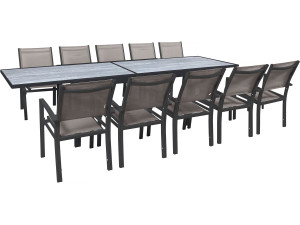 Salon de jardin repas extensible "Lagos" - 200/320 x 105 x 76 cm - Taupe - 10 places