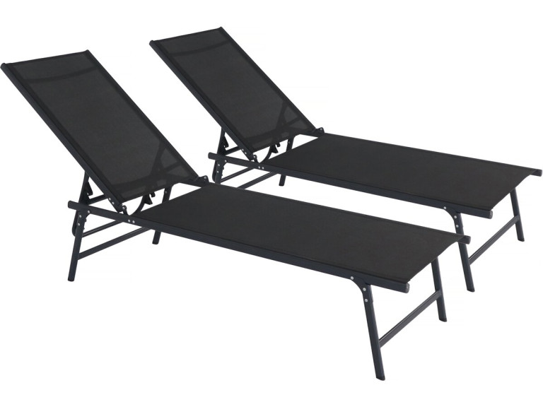 Lot de 2 bains de soleil en métal "Sublima" - 180 x 54 x 104 cm - Noir
